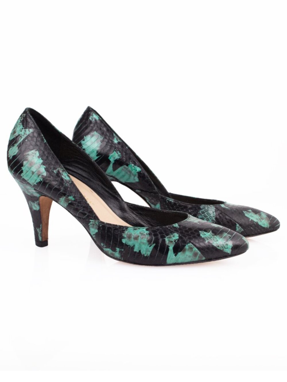 Loeffler Randall Teal Black python leather Tamsin classic pumps size 6.5
